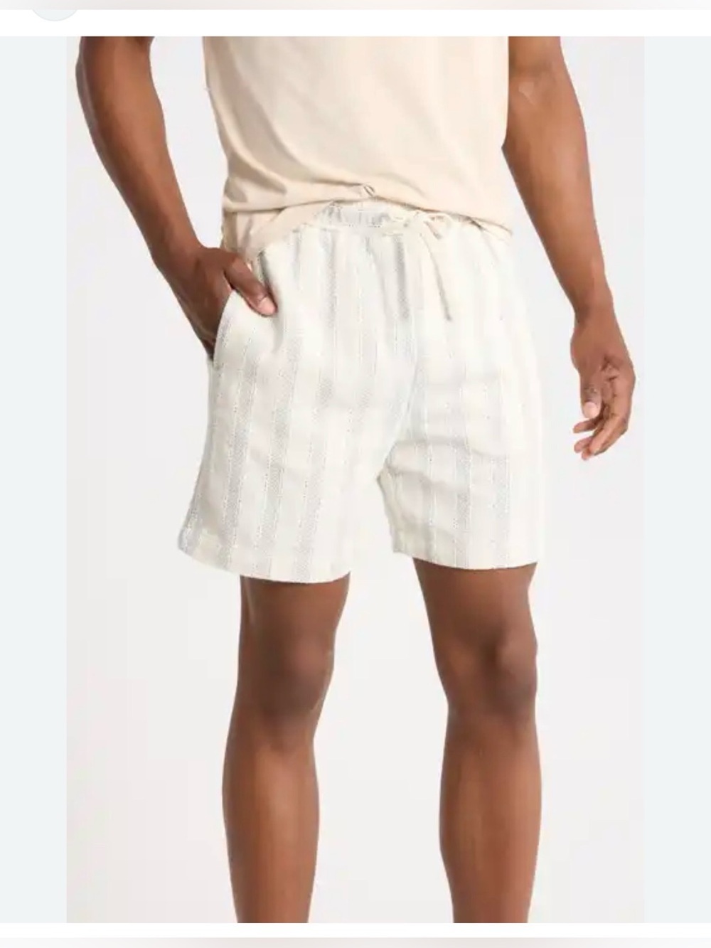 Malibu Cream Striped Waffle-Knit Shorts